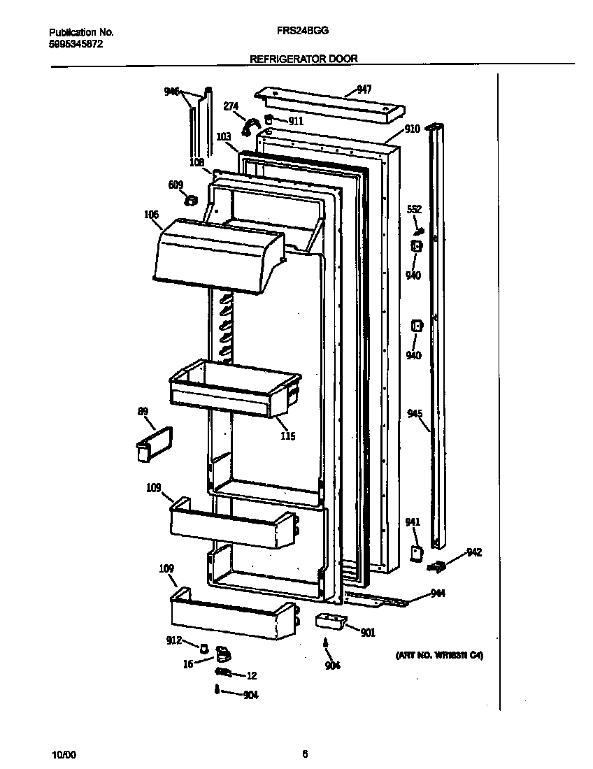 Frigidaire FRS24BGGB9 refrigerator door diagram