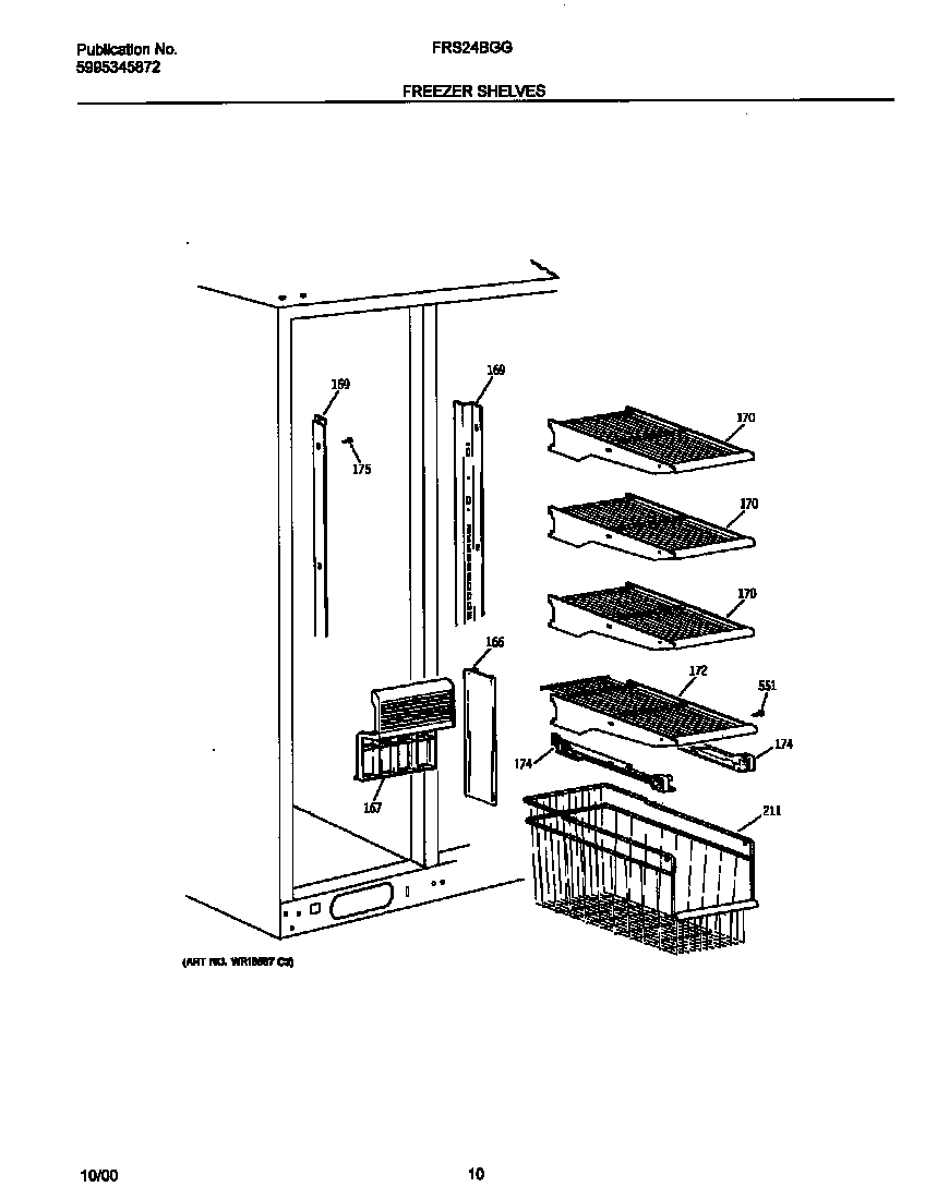 Frigidaire FRS24BGGB9 freezer shelves diagram