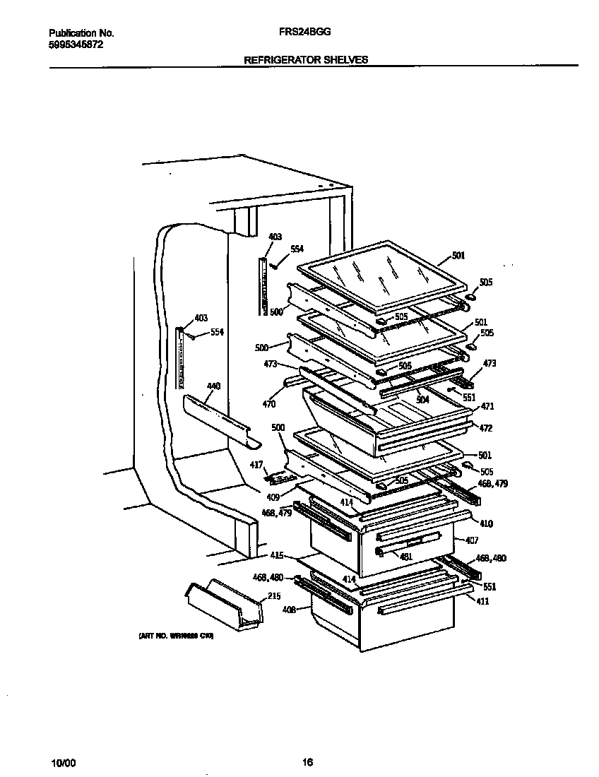 Frigidaire FRS24BGGB9 refrigerator shelves diagram