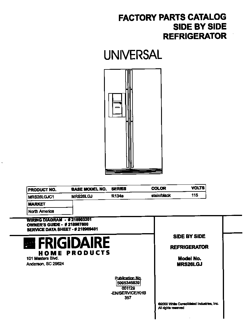 Universal/Multiflex (Frigidaire) MRS26LGJC1 cover diagram