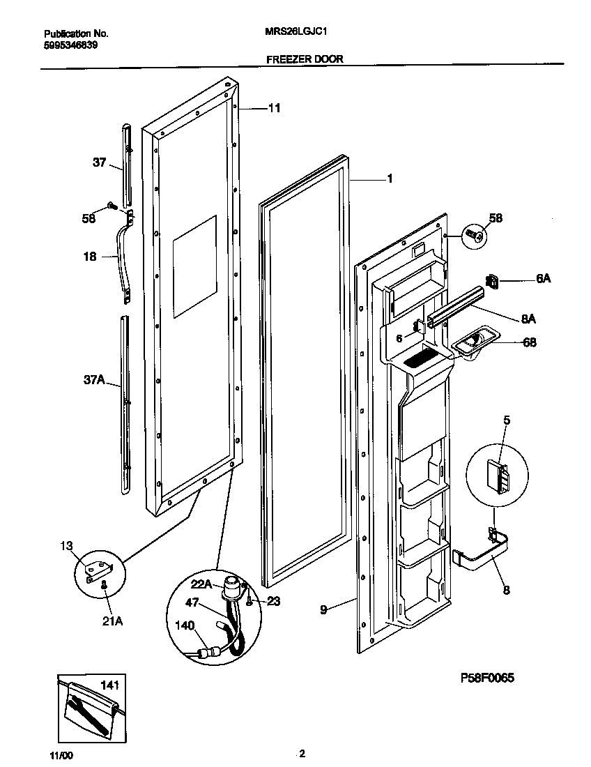 Universal/Multiflex (Frigidaire) MRS26LGJC1 freezer door diagram