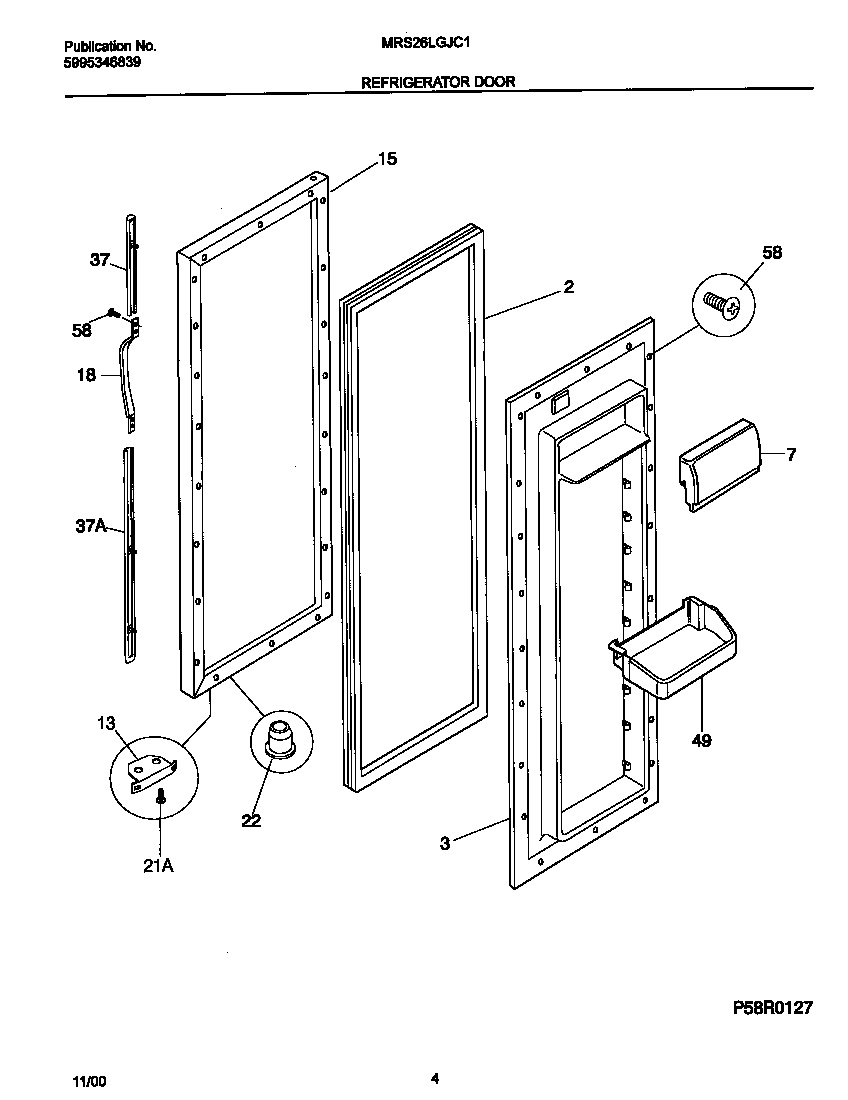 Universal/Multiflex (Frigidaire) MRS26LGJC1 refrigerator door diagram