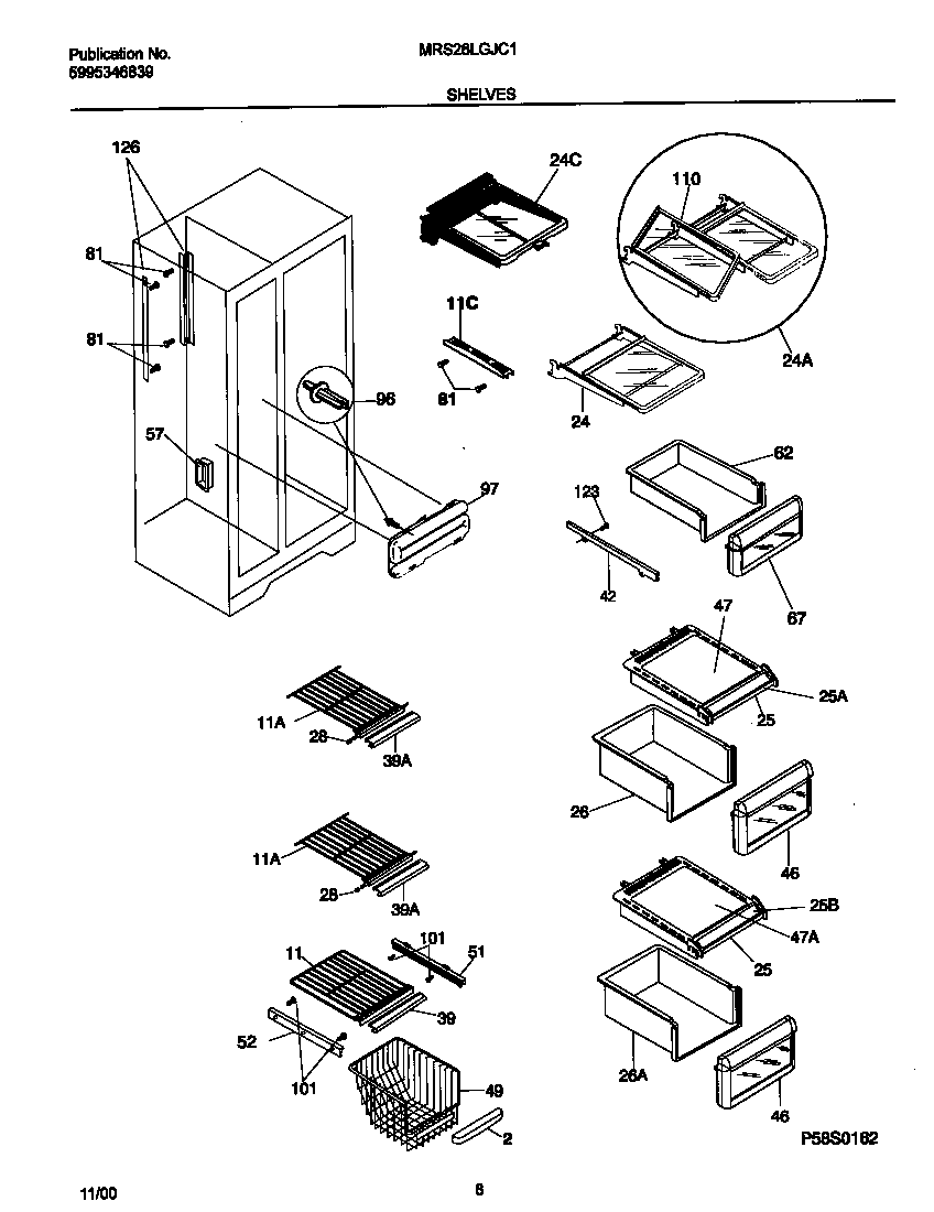 Universal/Multiflex (Frigidaire) MRS26LGJC1 shelves diagram