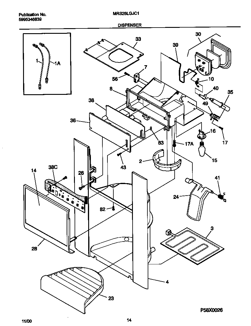 Universal/Multiflex (Frigidaire) MRS26LGJC1 dispenser diagram