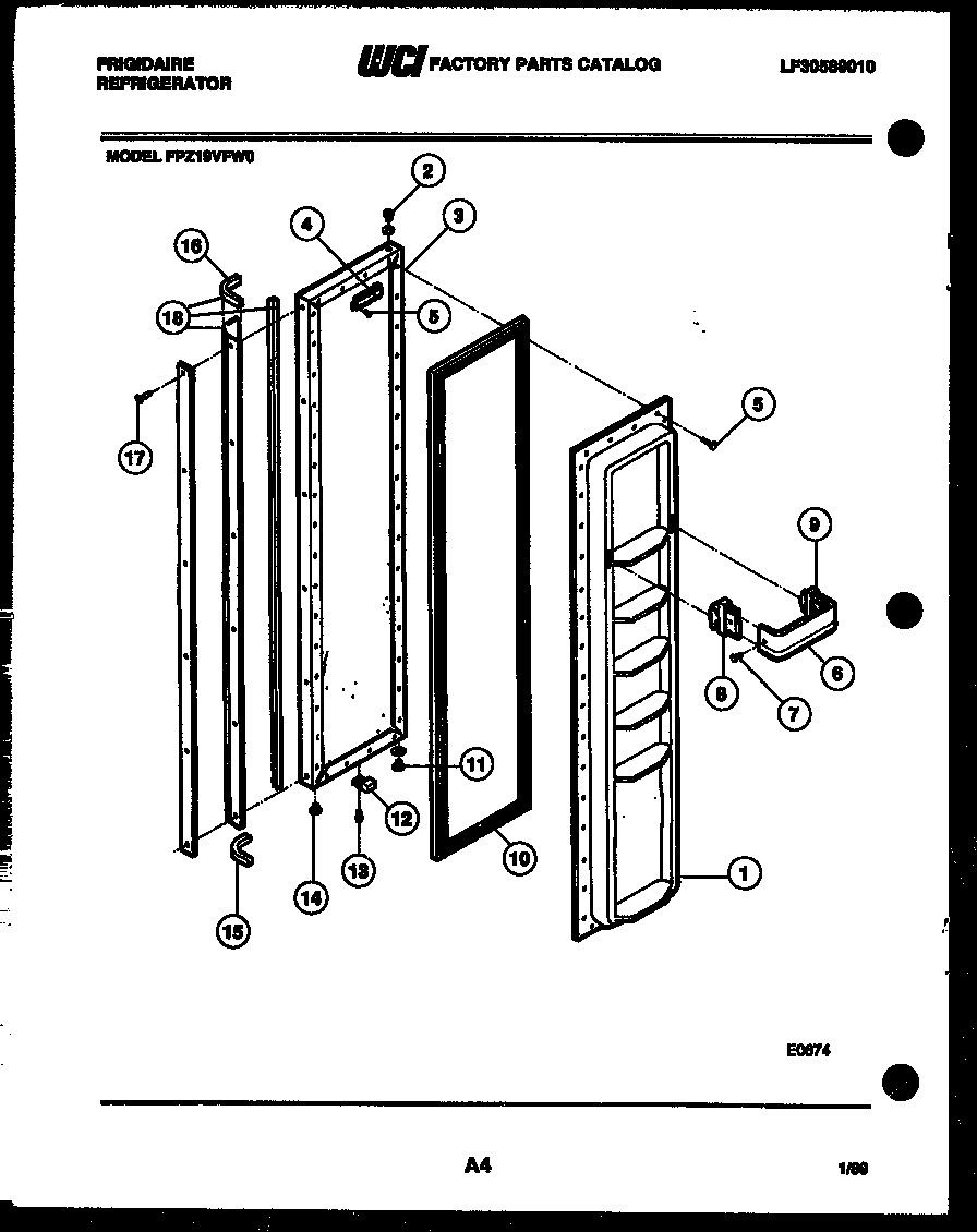 Frigidaire FPZ19VFW0 freezer door parts diagram