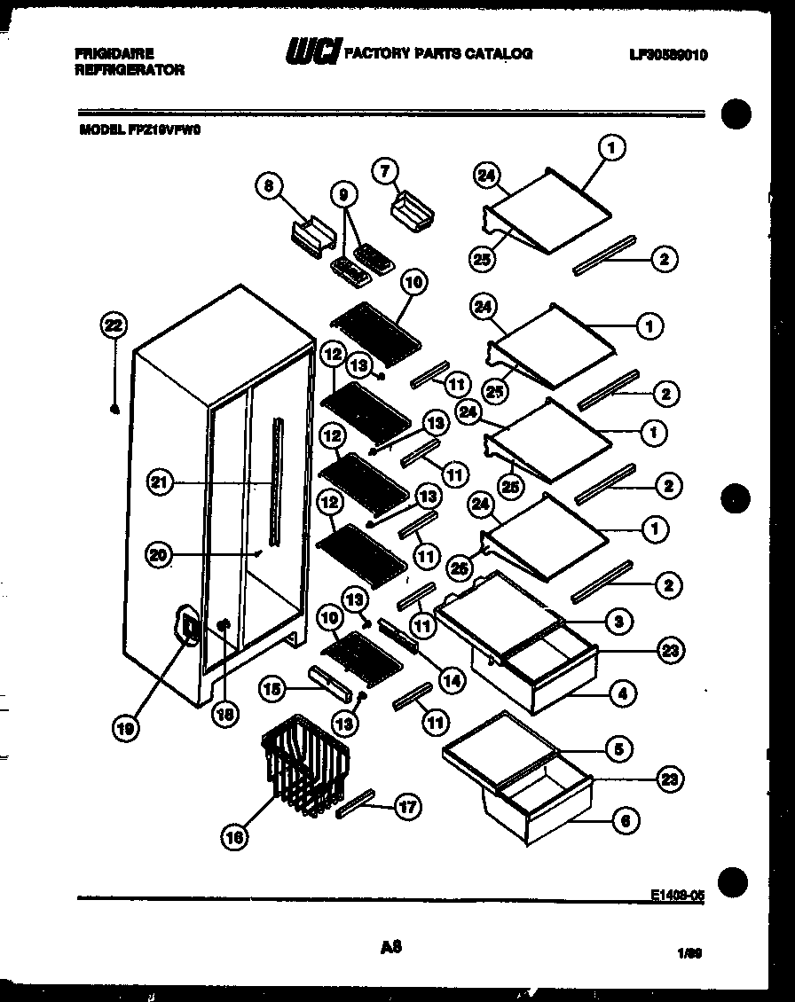 Frigidaire FPZ19VFW0 shelves and supports diagram