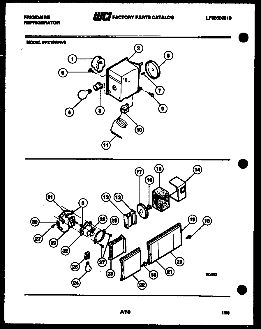 Frigidaire FPZ19VFW0 refrigerator control assembly, damper control assembly and f diagram