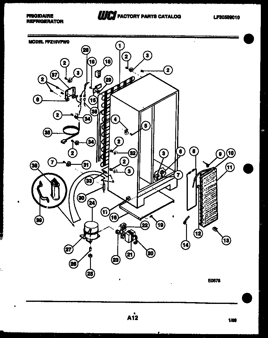 Frigidaire FPZ19VFW0 system and automatic defrost parts diagram