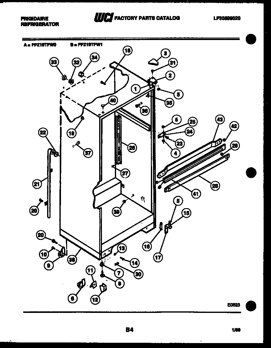Frigidaire FPZ19TFL0 cabinet parts diagram