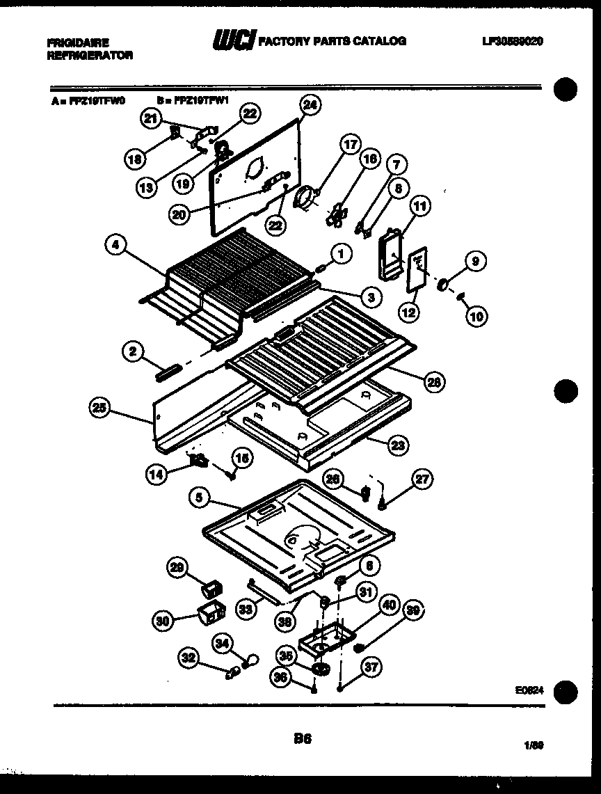 Frigidaire FPZ19TFL0 shelves and supports diagram