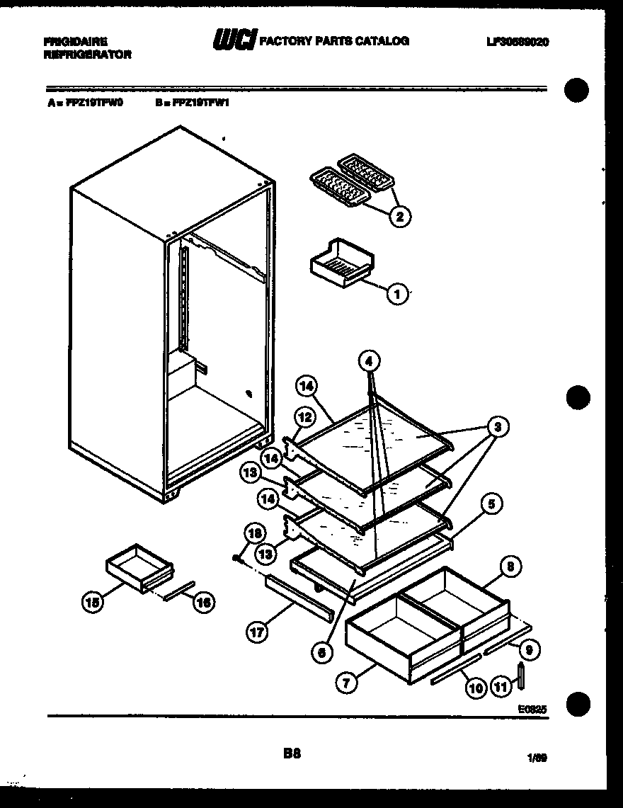 Frigidaire FPZ19TFL0 shelves and supports diagram