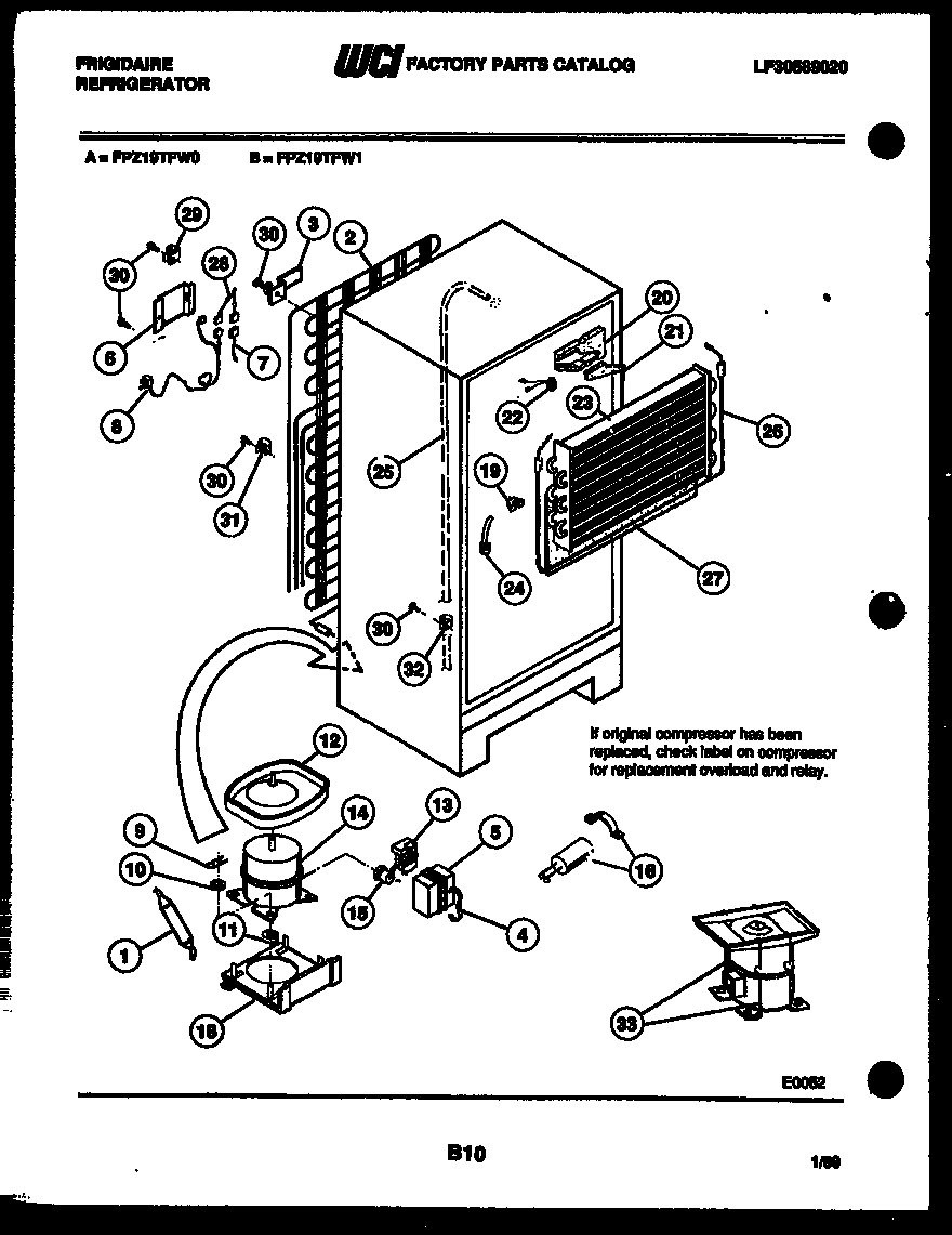 Frigidaire FPZ19TFL0 system and automatic defrost parts diagram