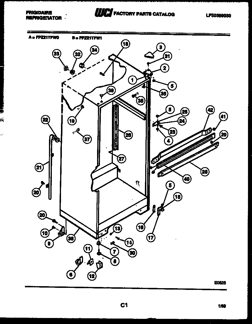 Frigidaire FPZ21TFA0 cabinet parts diagram