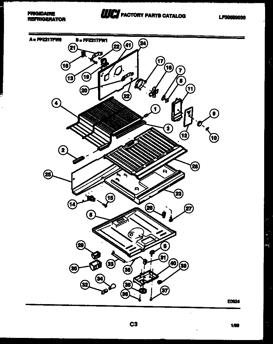 Frigidaire FPZ21TFA0 shelves and supports diagram