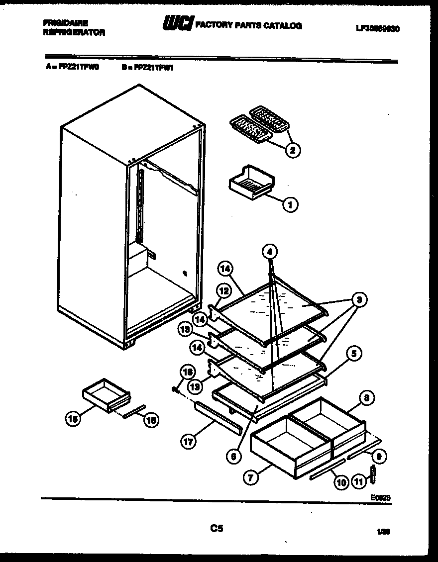 Frigidaire FPZ21TFA0 shelves and supports diagram