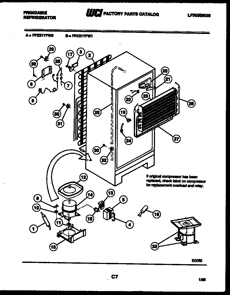 Frigidaire FPZ21TFA0 system and automatic defrost parts diagram