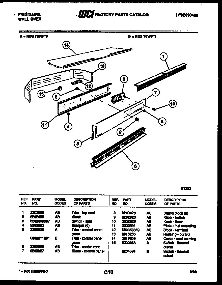 Frigidaire REG75WFB0 control panel diagram