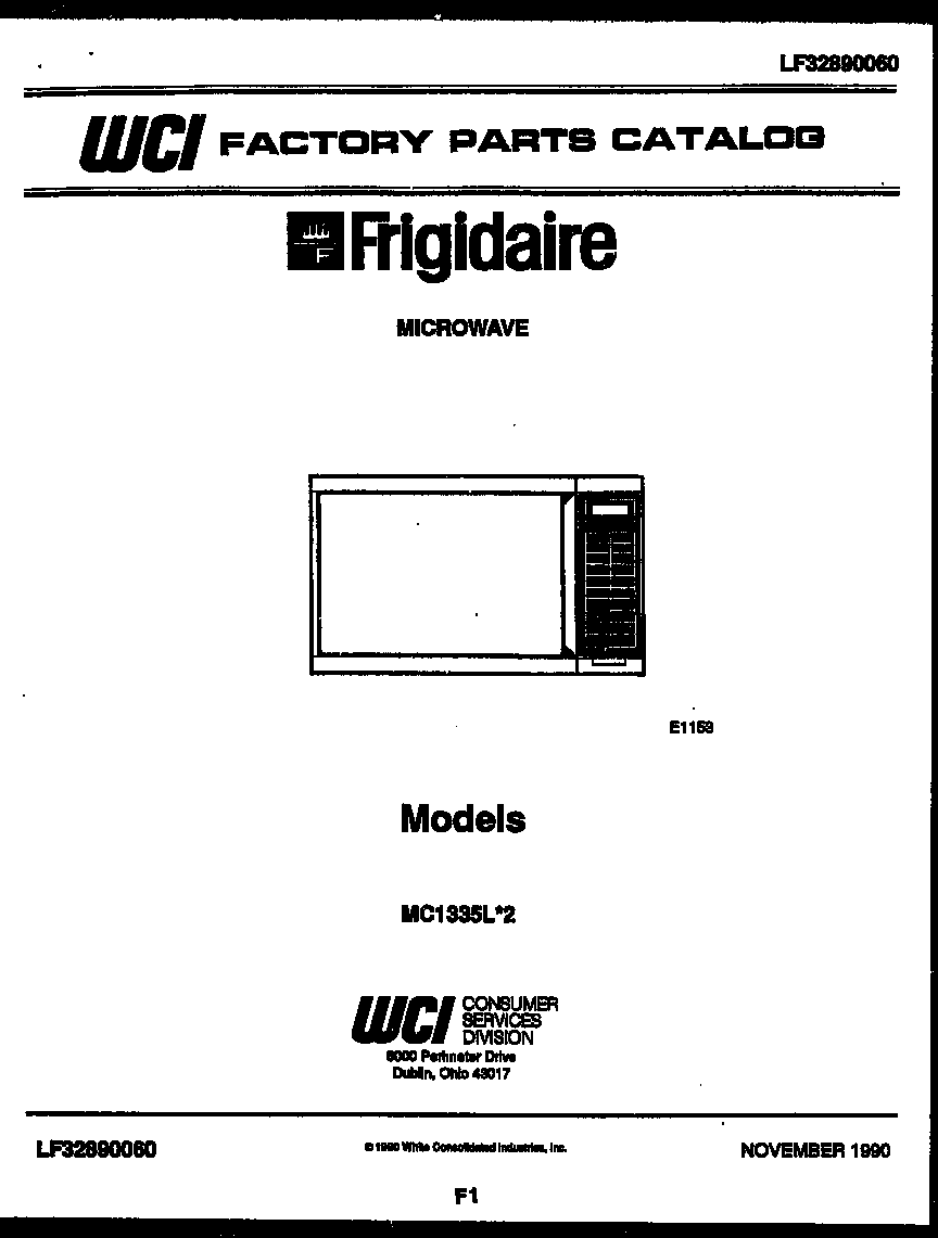 Frigidaire MC1335L2 front cover diagram