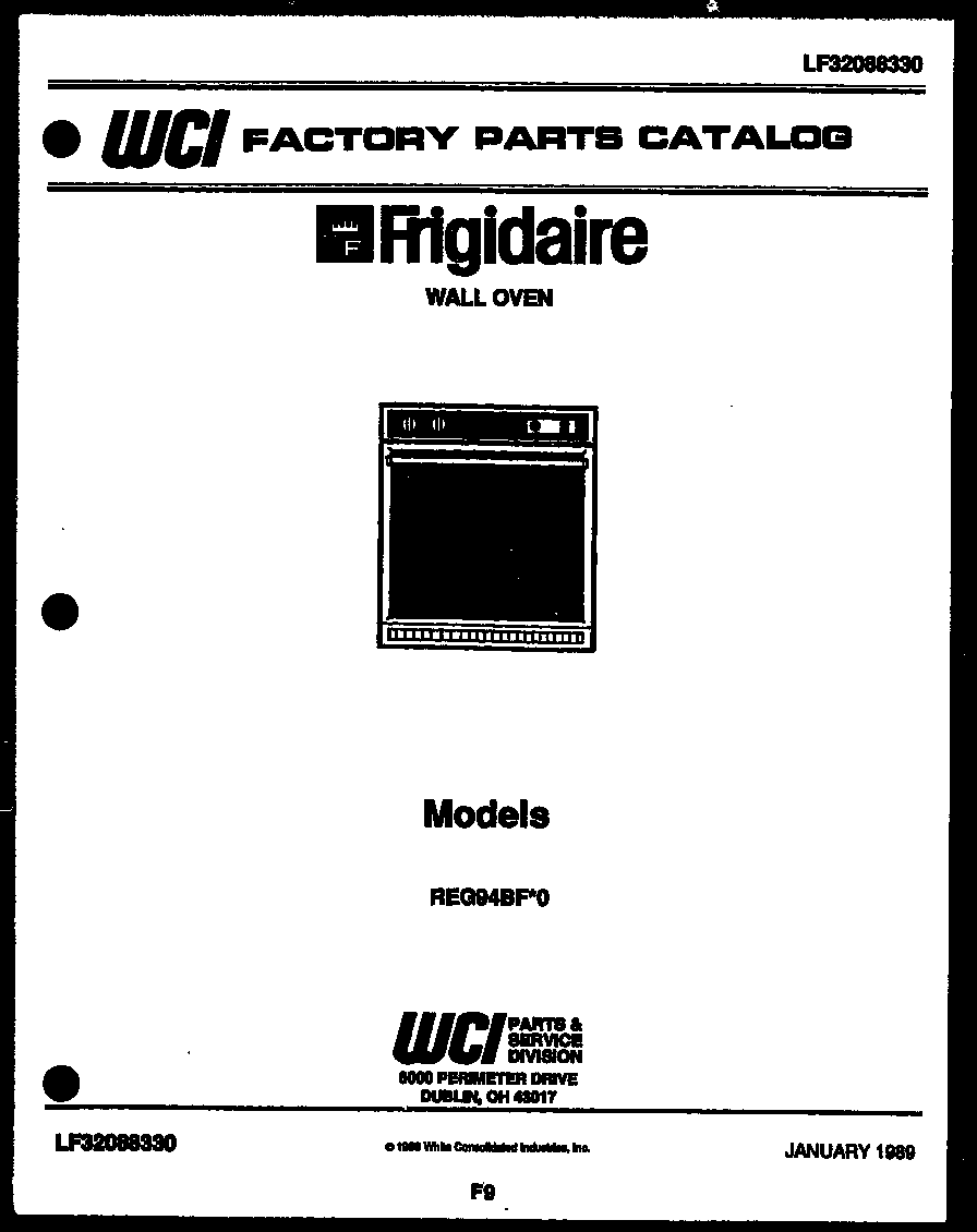 Frigidaire REG94BFB0 cover page- text only diagram