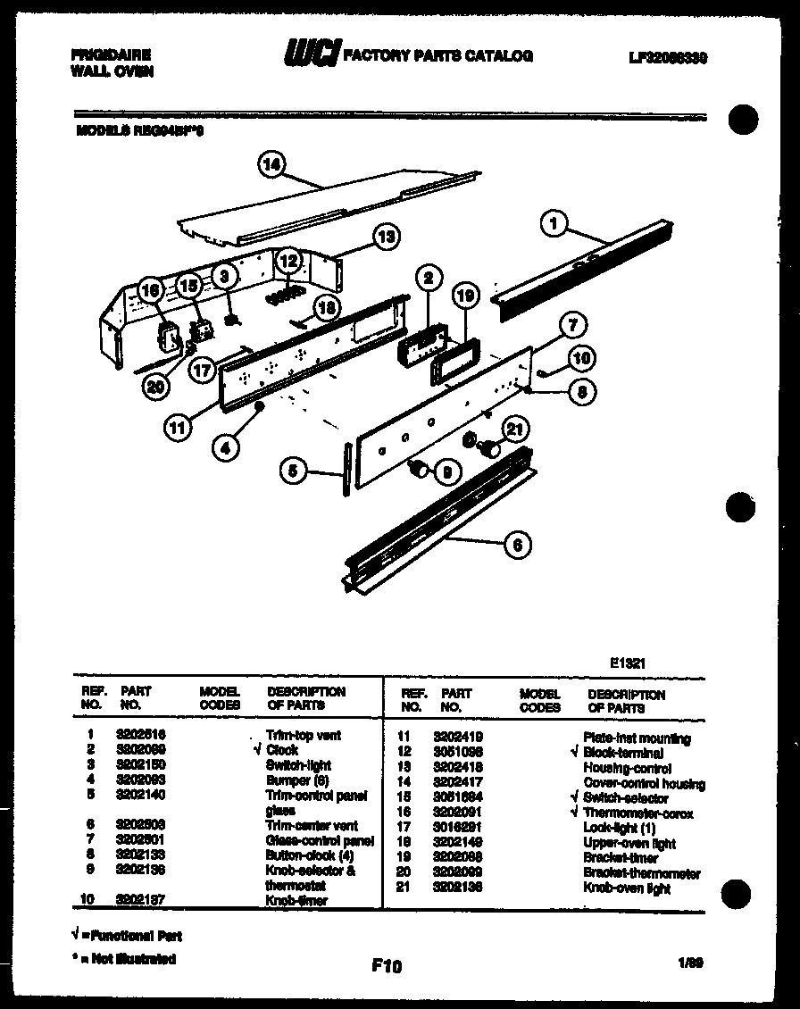 Frigidaire REG94BFB0 control panel diagram