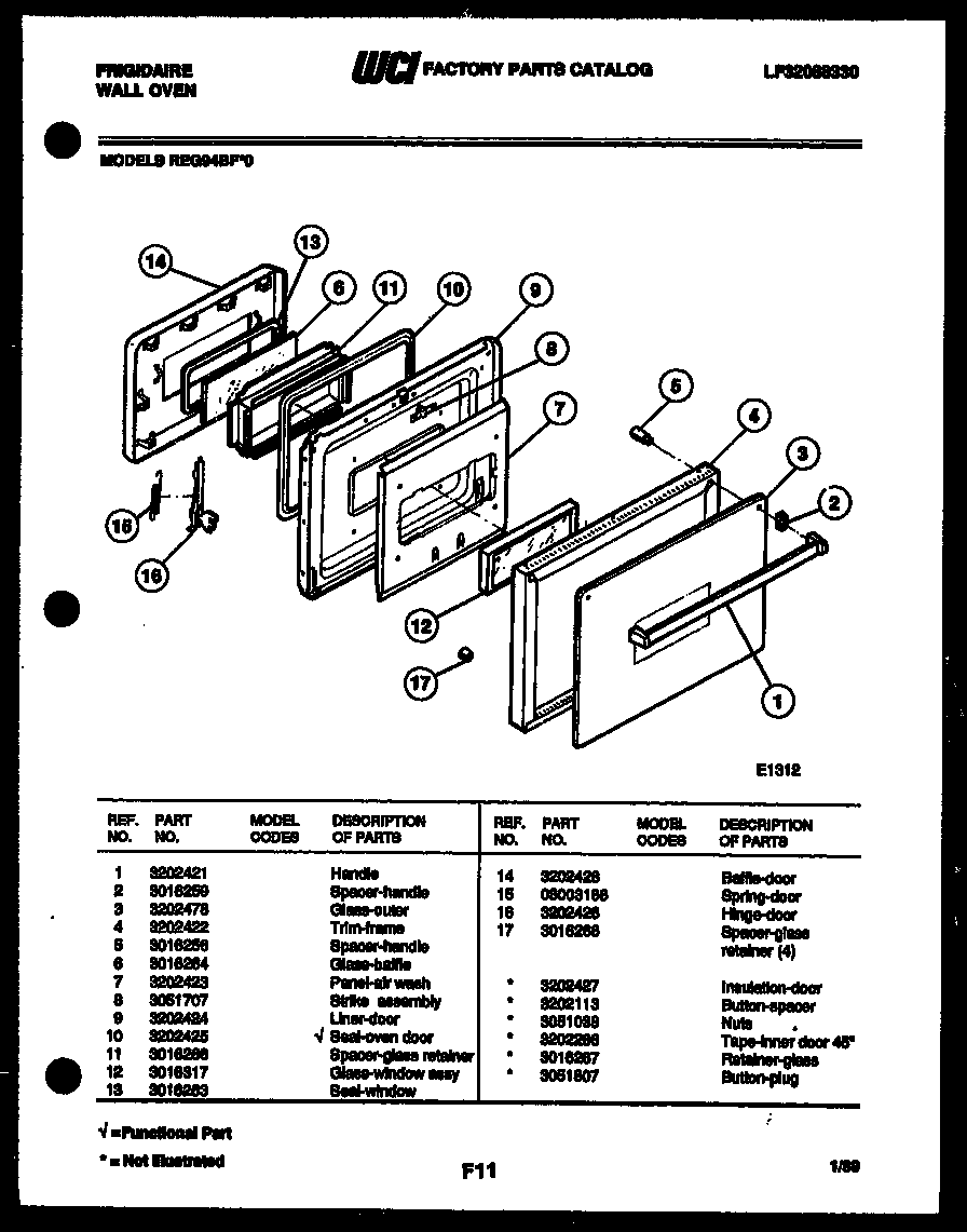 Frigidaire REG94BFB0 door parts diagram