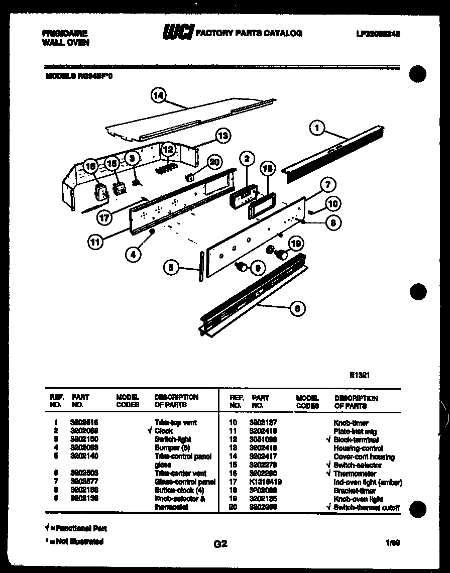 Frigidaire RG94BFB0 control panel diagram
