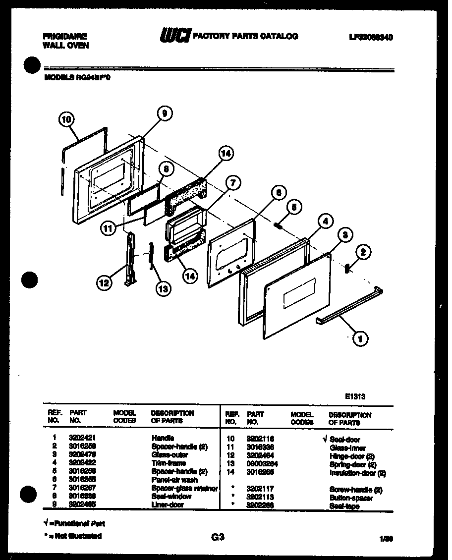 Frigidaire RG94BFB0 door parts diagram