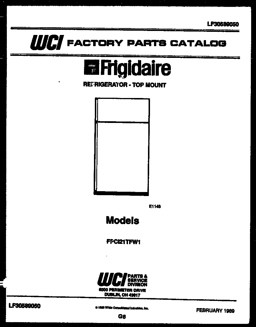 Frigidaire FPCI21TFF1 cover page diagram