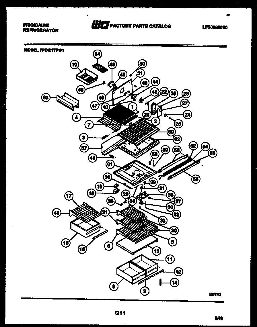 Frigidaire FPCI21TFF1 shelves and supports diagram