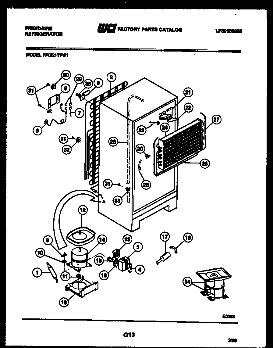 Frigidaire FPCI21TFF1 system and automatic defrost parts diagram