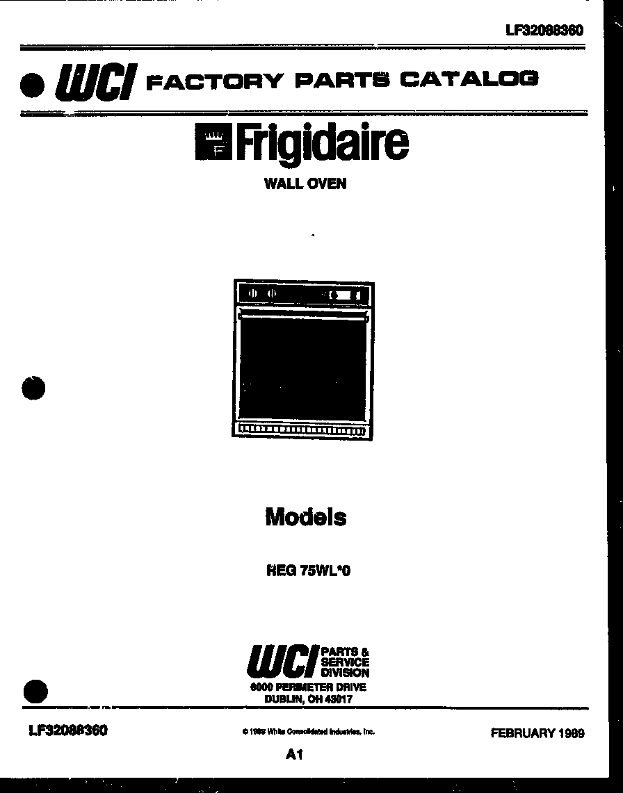 Frigidaire REG75WLB0 cover page-text only diagram