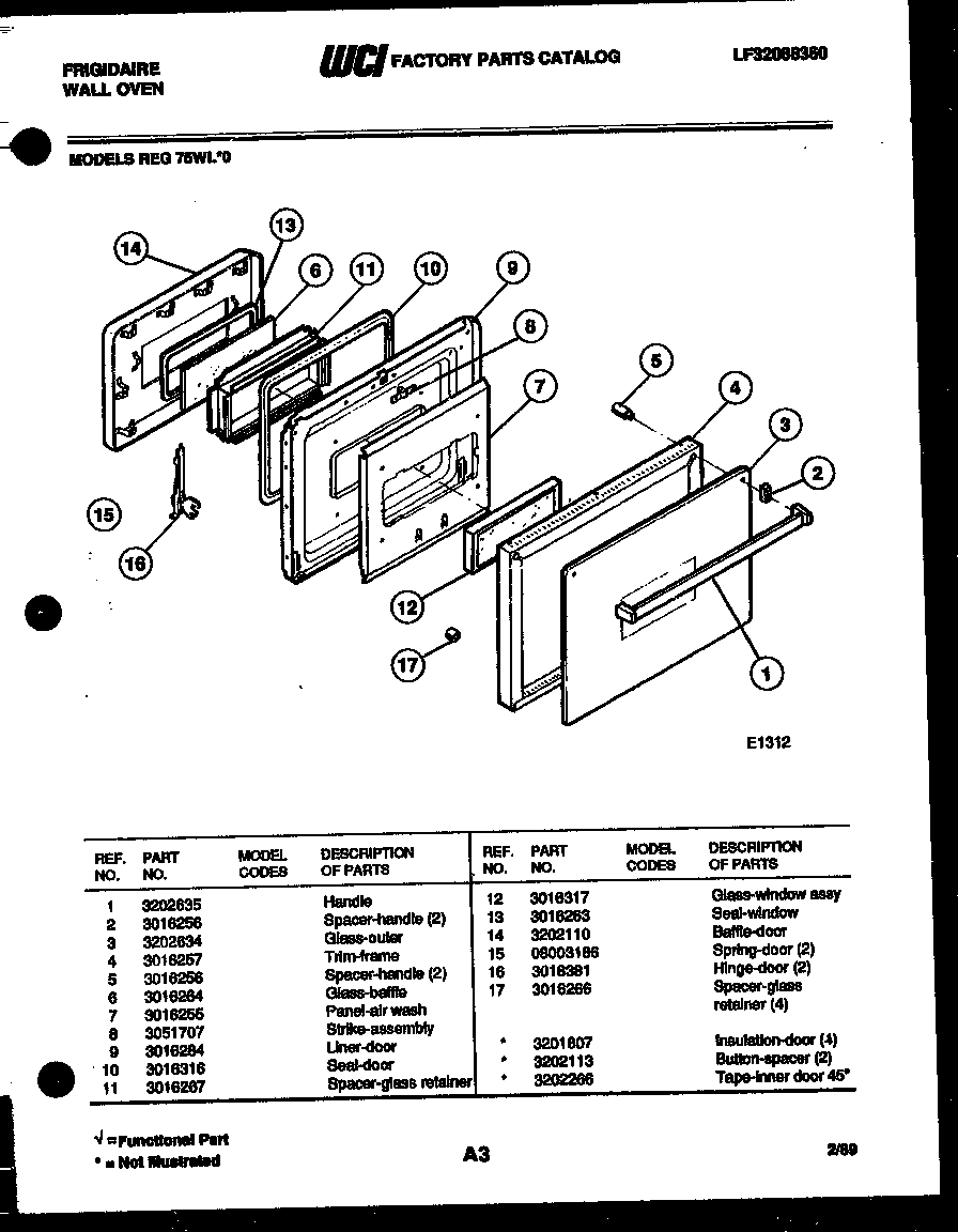 Frigidaire REG75WLB0 door parts diagram