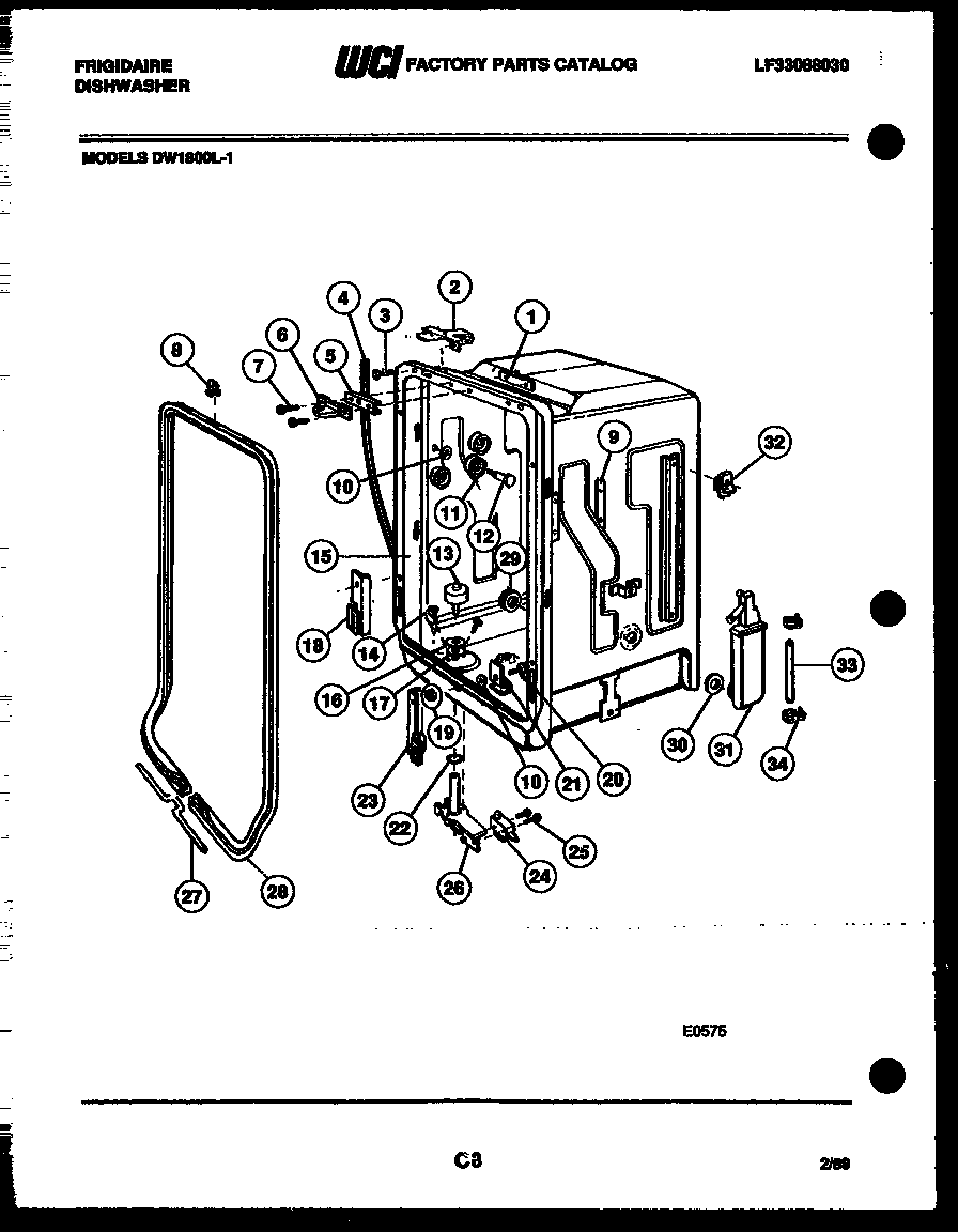 Frigidaire DW1800LW1 tub and frame parts diagram