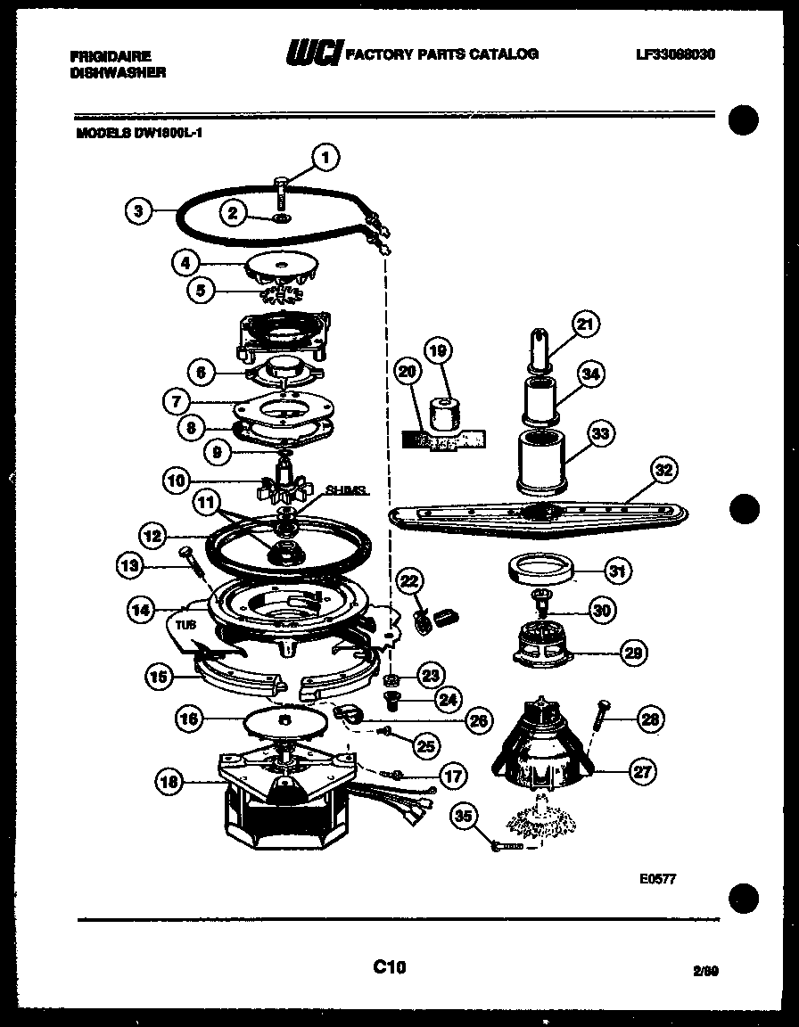 Frigidaire DW1800LW1 motor pump parts diagram