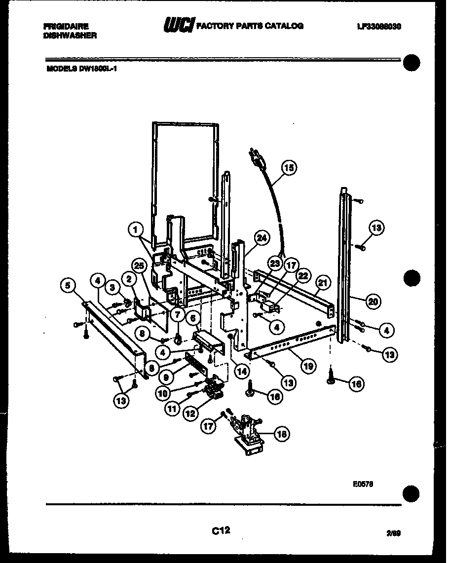 Frigidaire DW1800LW1 power dry and motor parts diagram