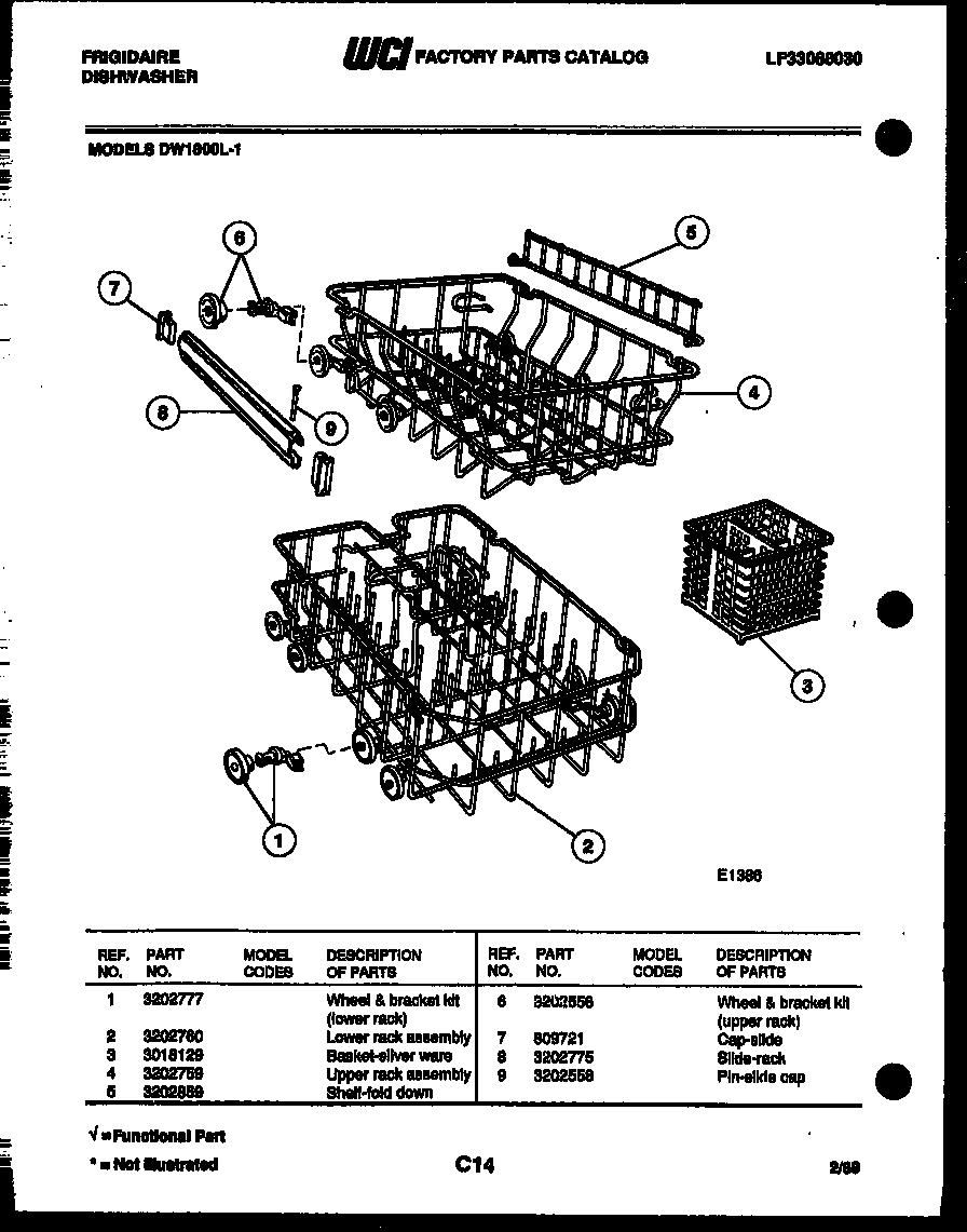 Frigidaire DW1800LW1 racks and trays diagram