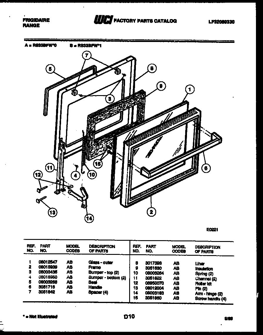 Frigidaire RS33BFW0 door parts diagram