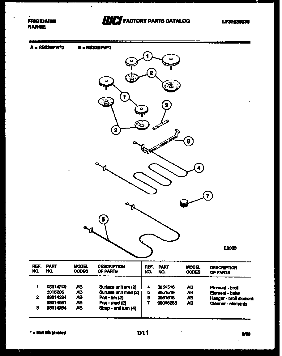 Frigidaire RS33BFW0 broiler parts diagram
