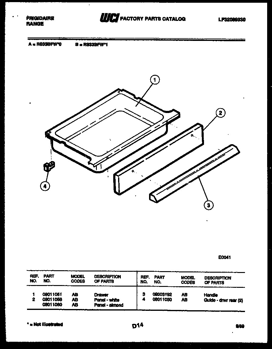 Frigidaire RS33BFW0 drawer parts diagram