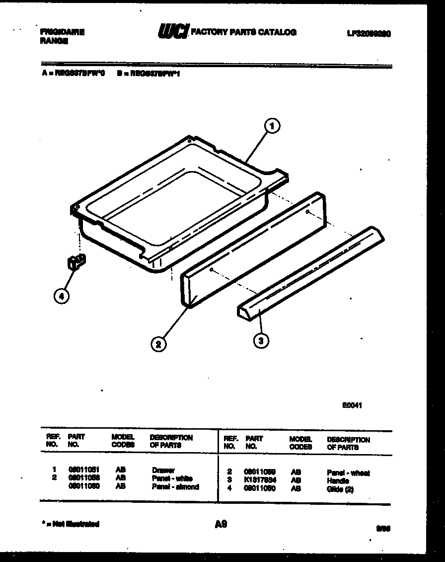 Frigidaire REGS37BFW0 drawer parts diagram