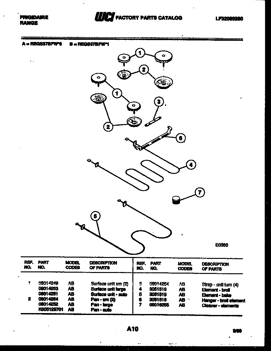 Frigidaire REGS37BFW0 broiler parts diagram