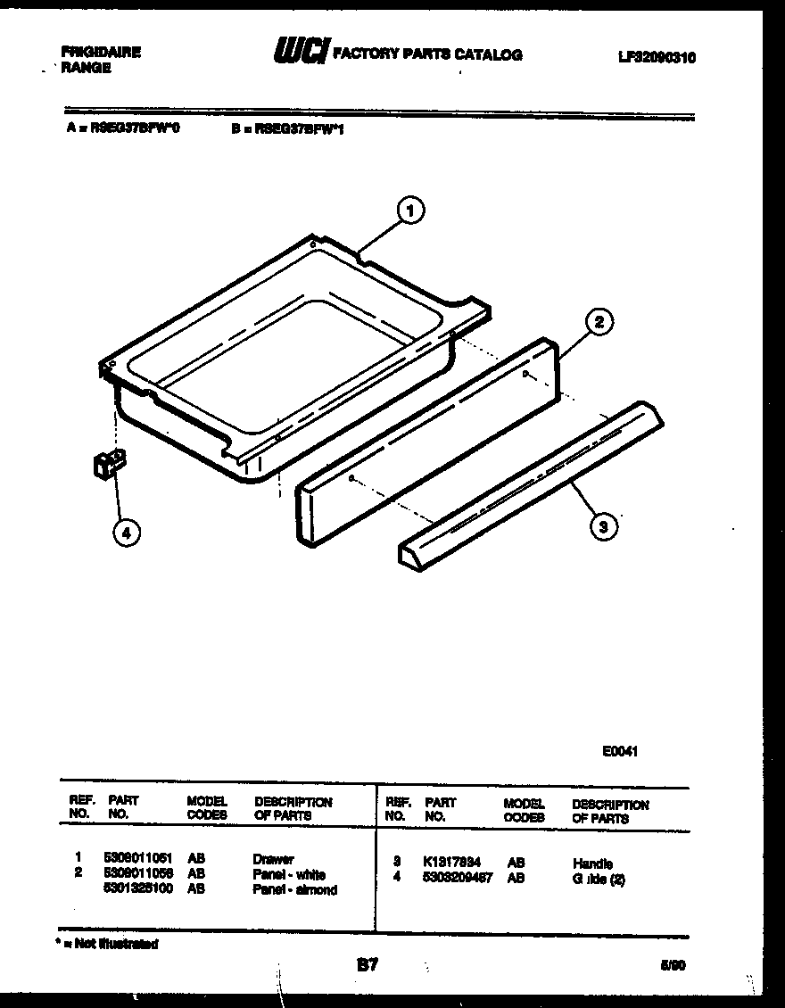 Frigidaire RSEG37BFW1 drawer parts diagram