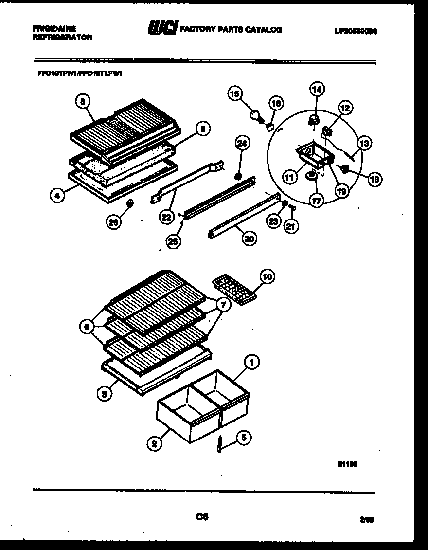 Frigidaire FPD18TFF1 shelves and supports diagram
