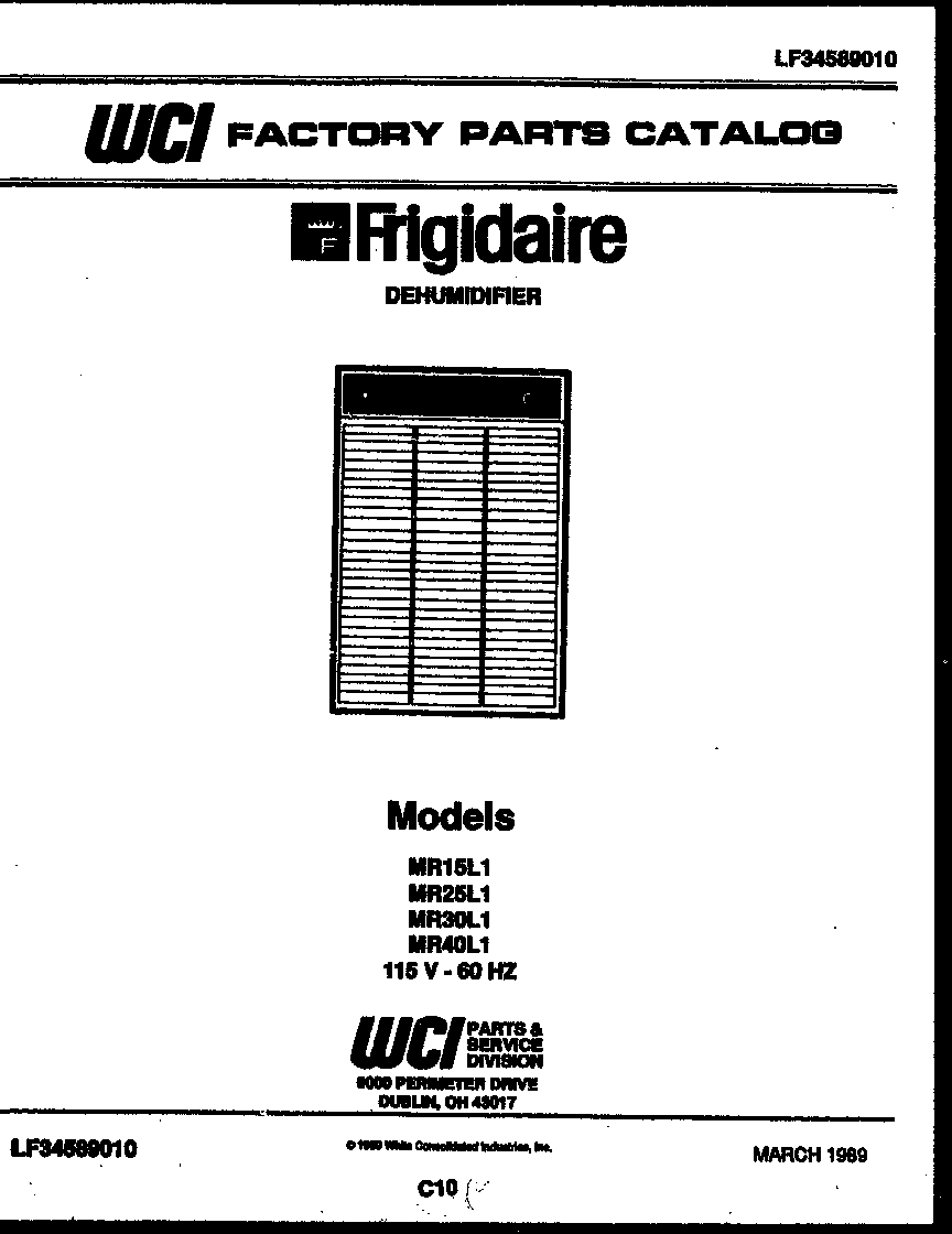 Frigidaire MR40L1 front cover diagram