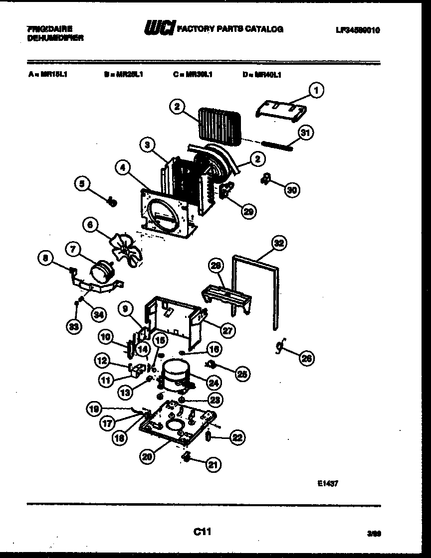 Frigidaire MR40L1 air, water and condensing parts diagram