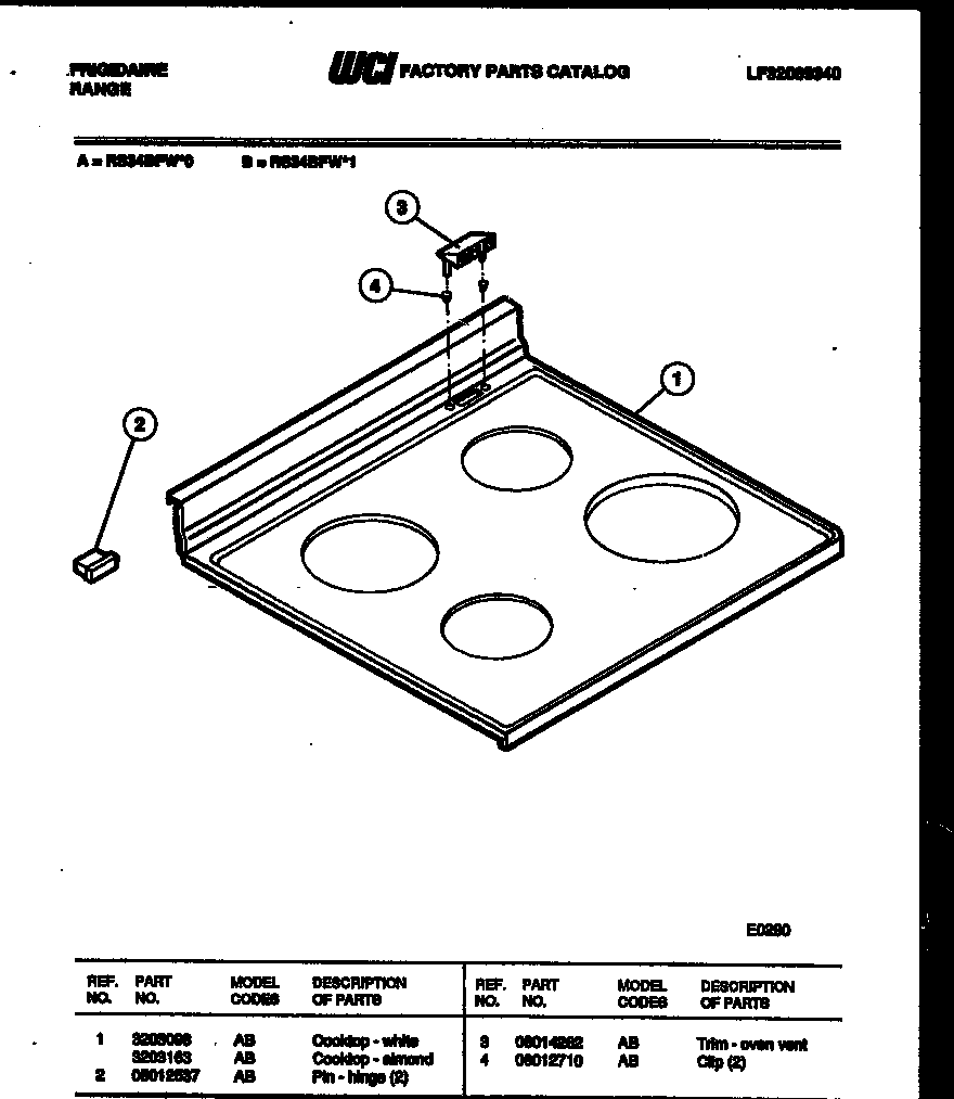 Frigidaire RS34BFW1 cooktop parts diagram