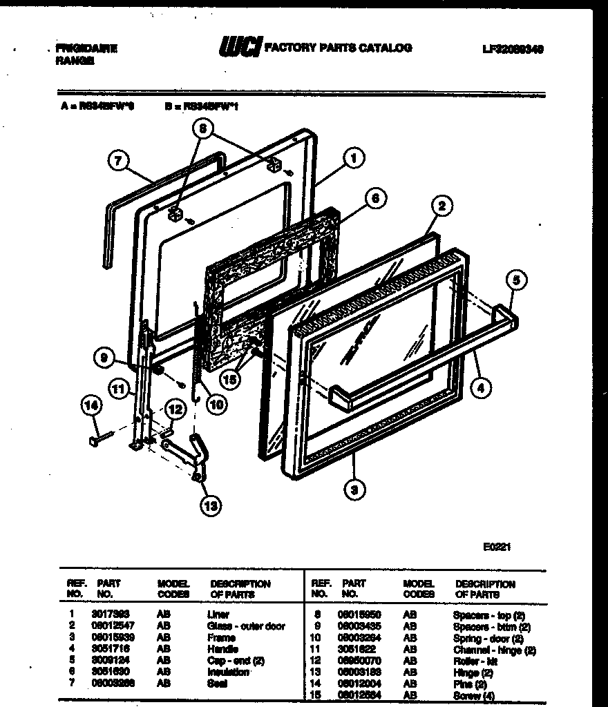 Frigidaire RS34BFW1 door parts diagram