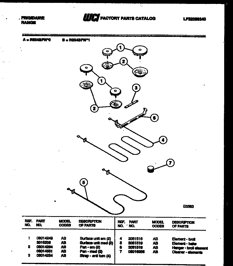 Frigidaire RS34BFW1 broiler parts diagram