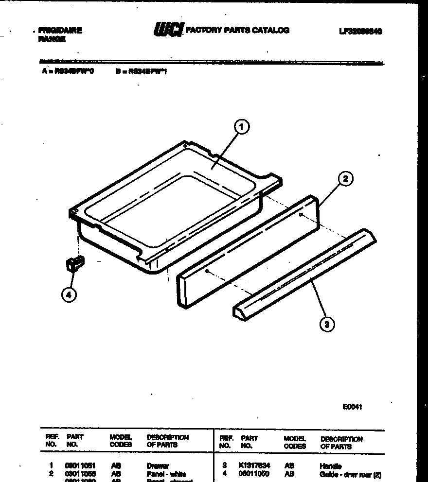 Frigidaire RS34BFW1 drawer parts diagram