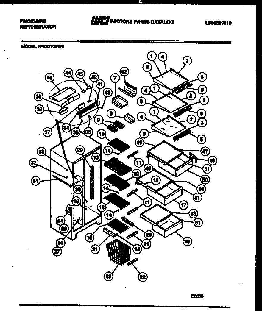Frigidaire FPZ22V3FL0 shelves and supports diagram
